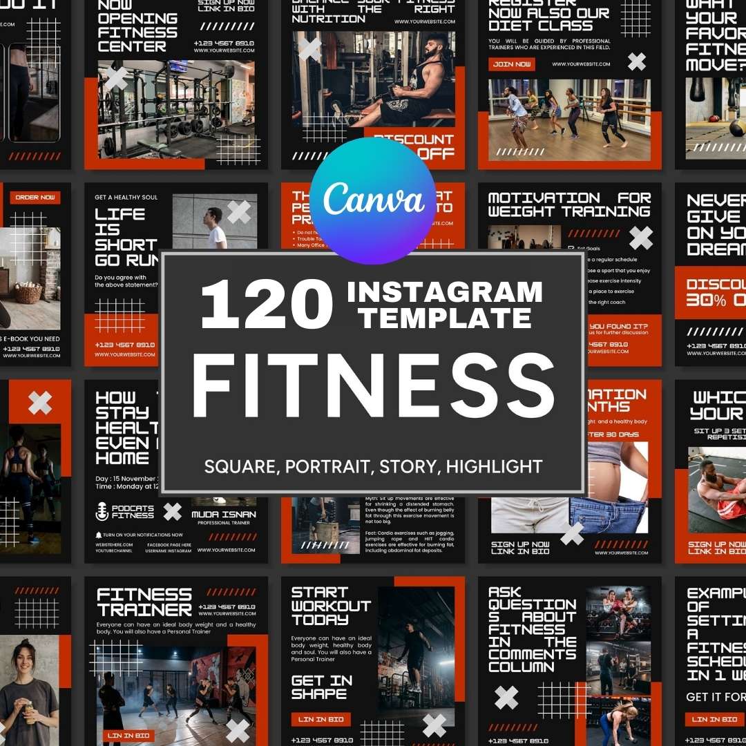 120 Fitness Black Red Instagram Post - Social Media Canva Template