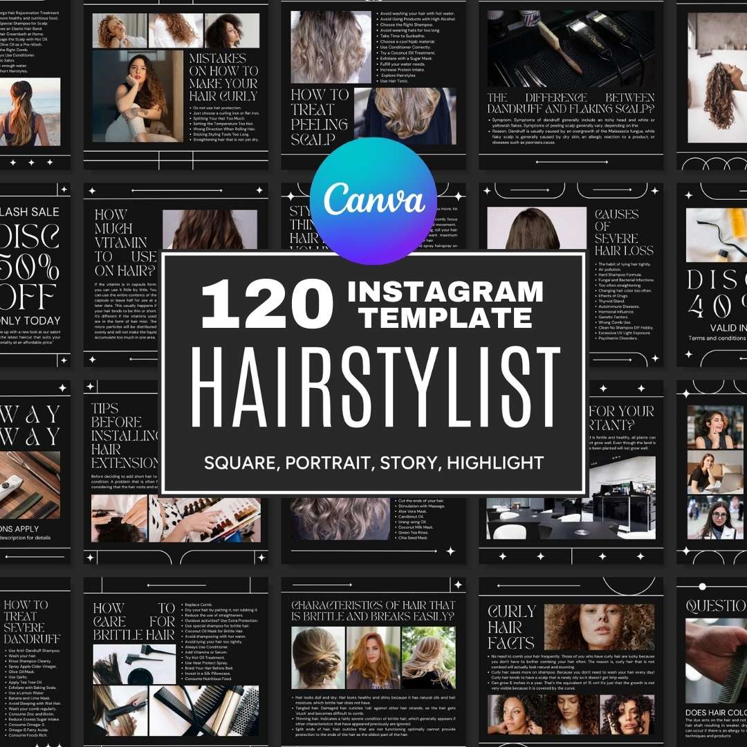 120 Hairstylish Black Instagram Post - Social Media Canva Template