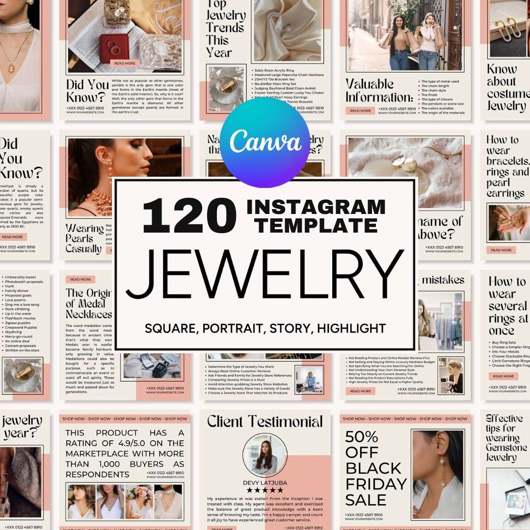 120 Jewelry Soft Pink Instagram Post - Social Media Canva Template