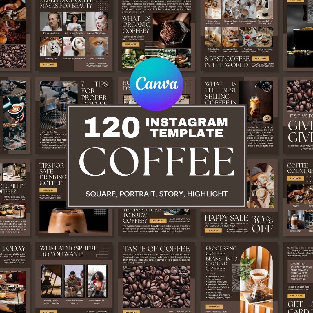 120 Coffee Shop Brown Instagram Post - Social Media Canva Templates