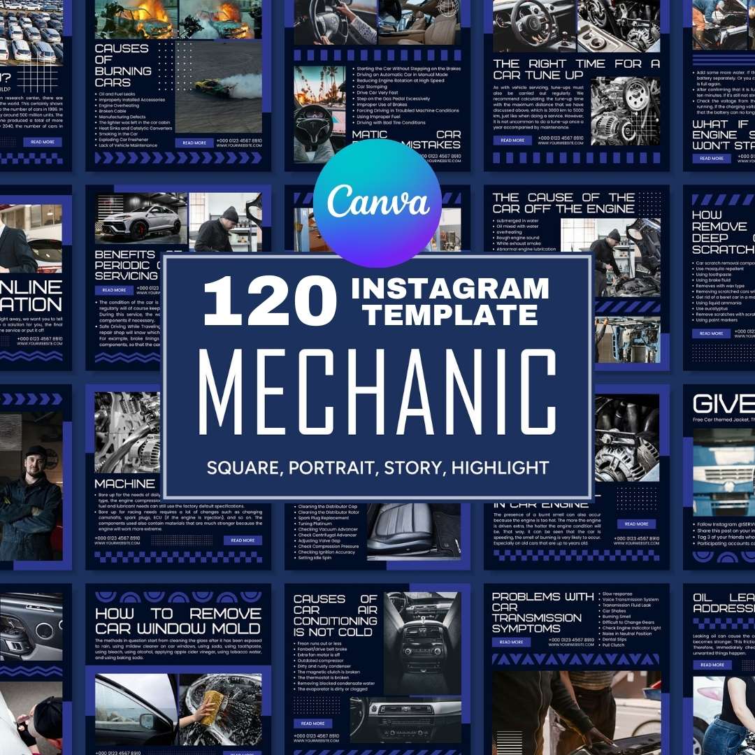 120 Mechanic Instagram Post - Social Media Canva Templates