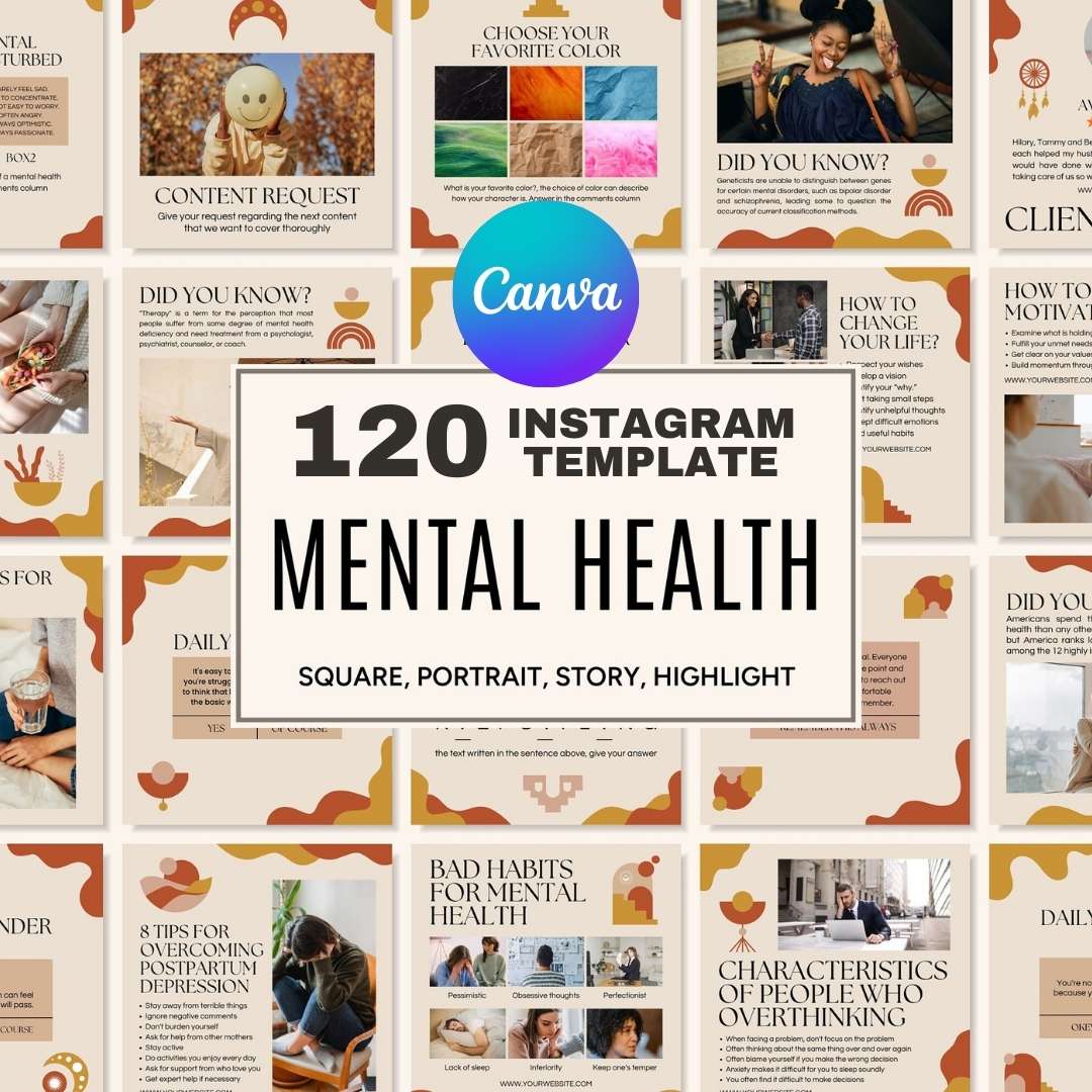 120 Mental Health Beige Instagram Templates – Social Media Canva Template