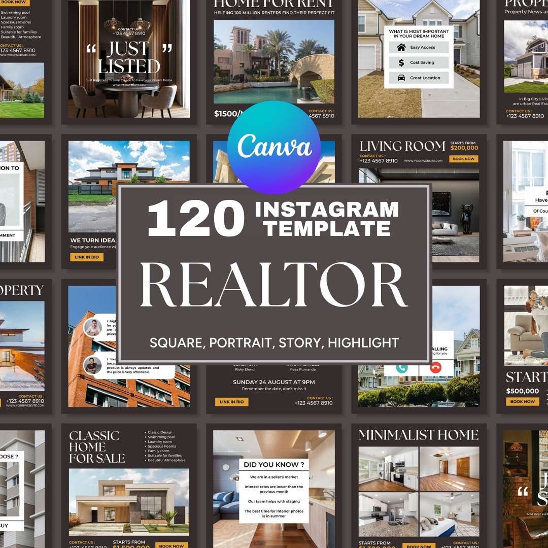 120 Real Estate Brown Instagram Post – Social Media Canva Template, Real estate Canva templates for agents & brokers