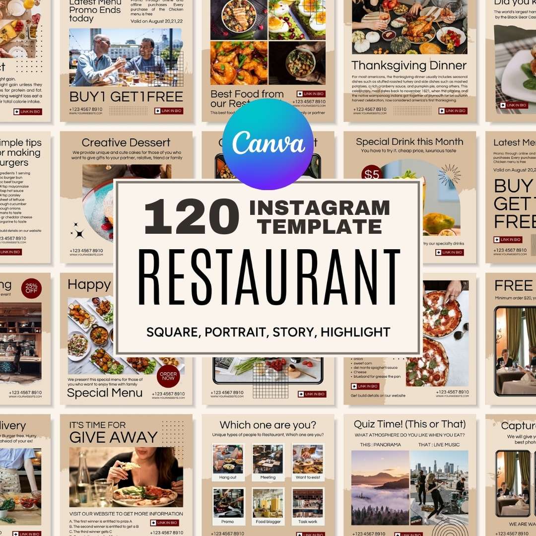 120 Brown Restaurant Instagram Post – Social Media Canva Template