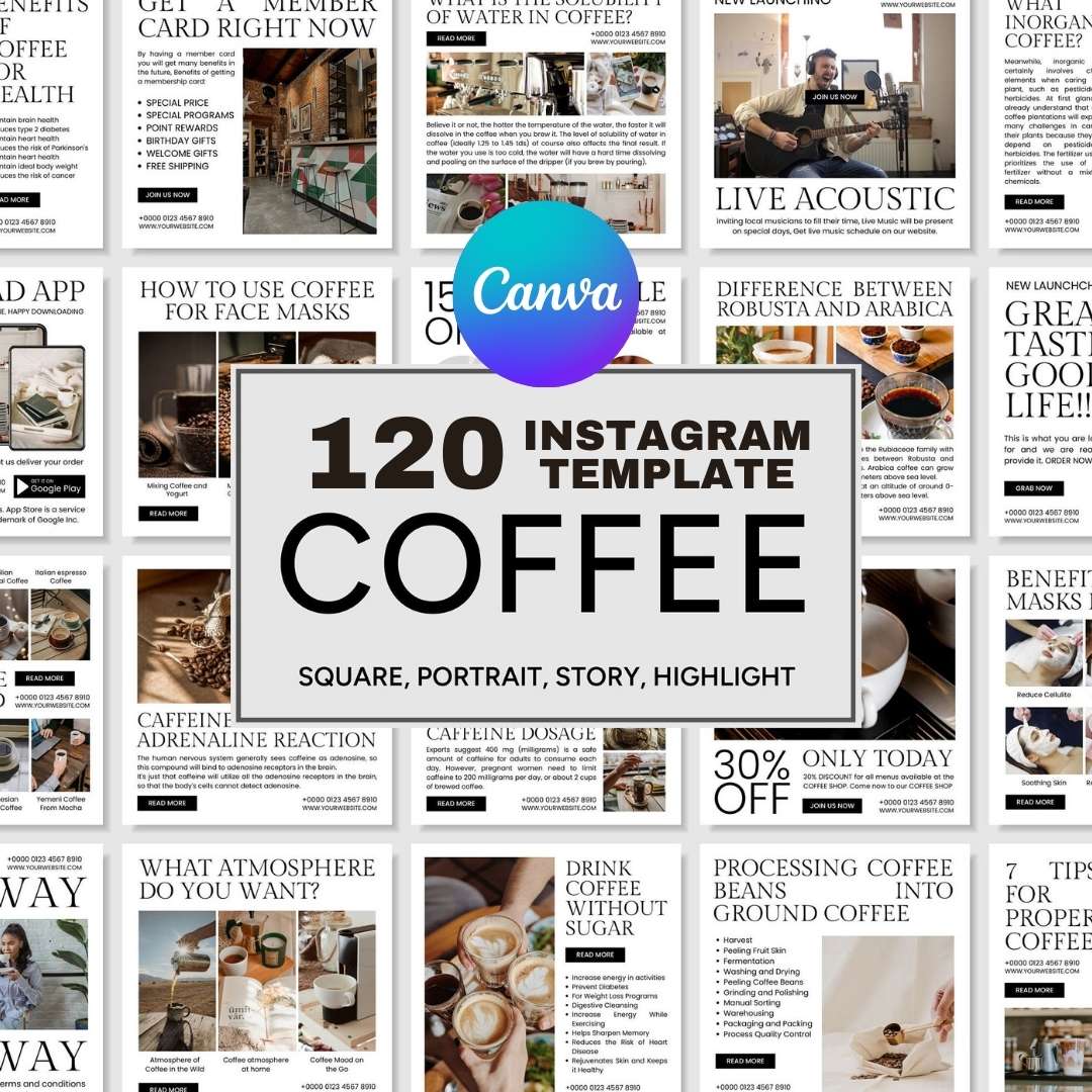 120 Coffee White Instagram Post - Social Media Canva Template