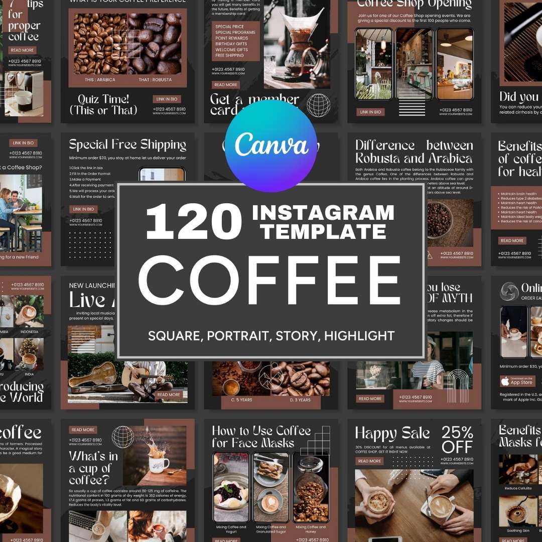 120 Coffee Black Instagram Post - Social Media Canva Template
