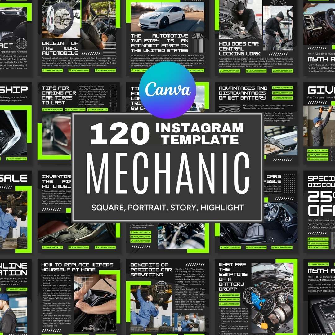 120 Mechanic Green Instagram Post - Social Media Canva Templates