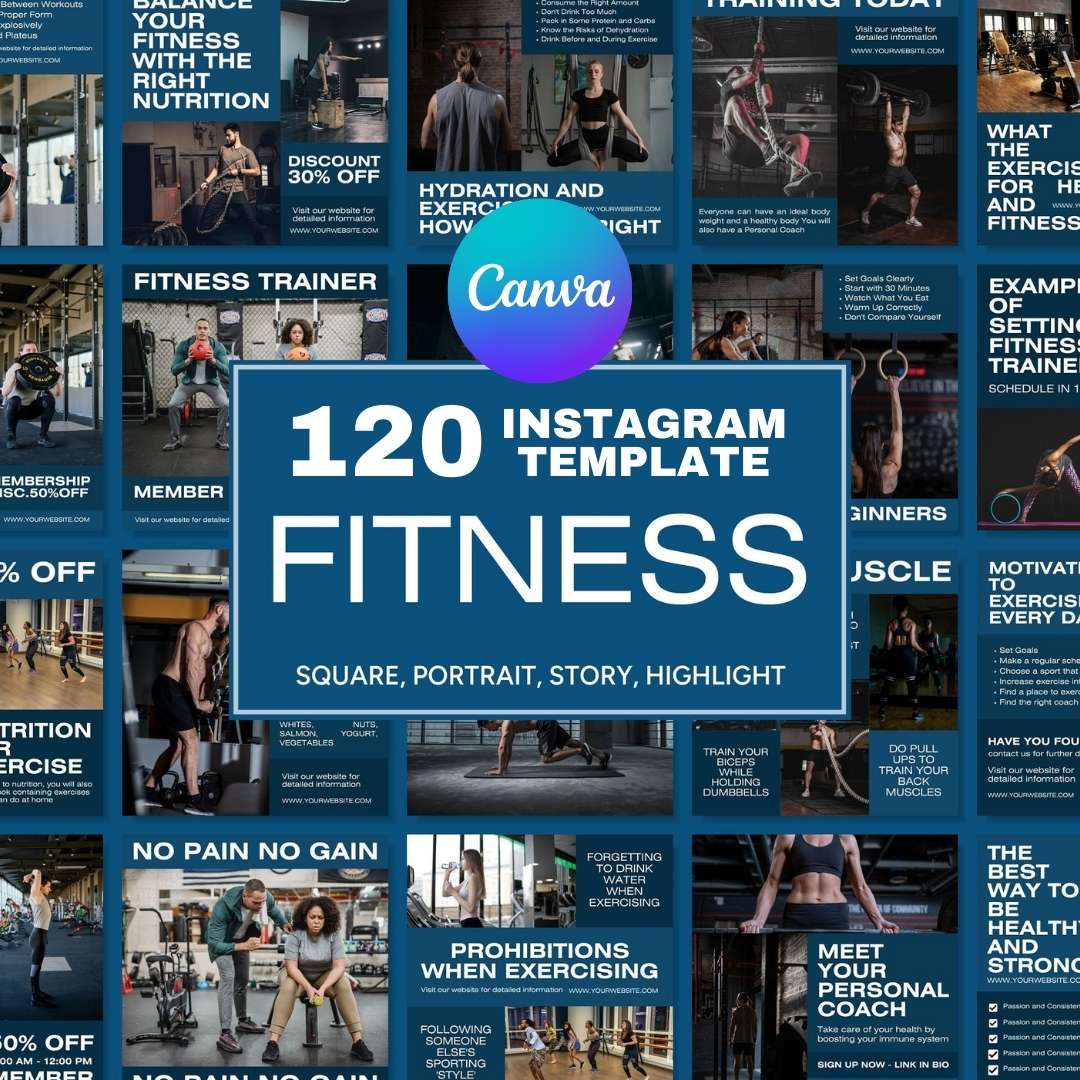 120 Fitness Blue Instagram Post - Social Media Canva Template