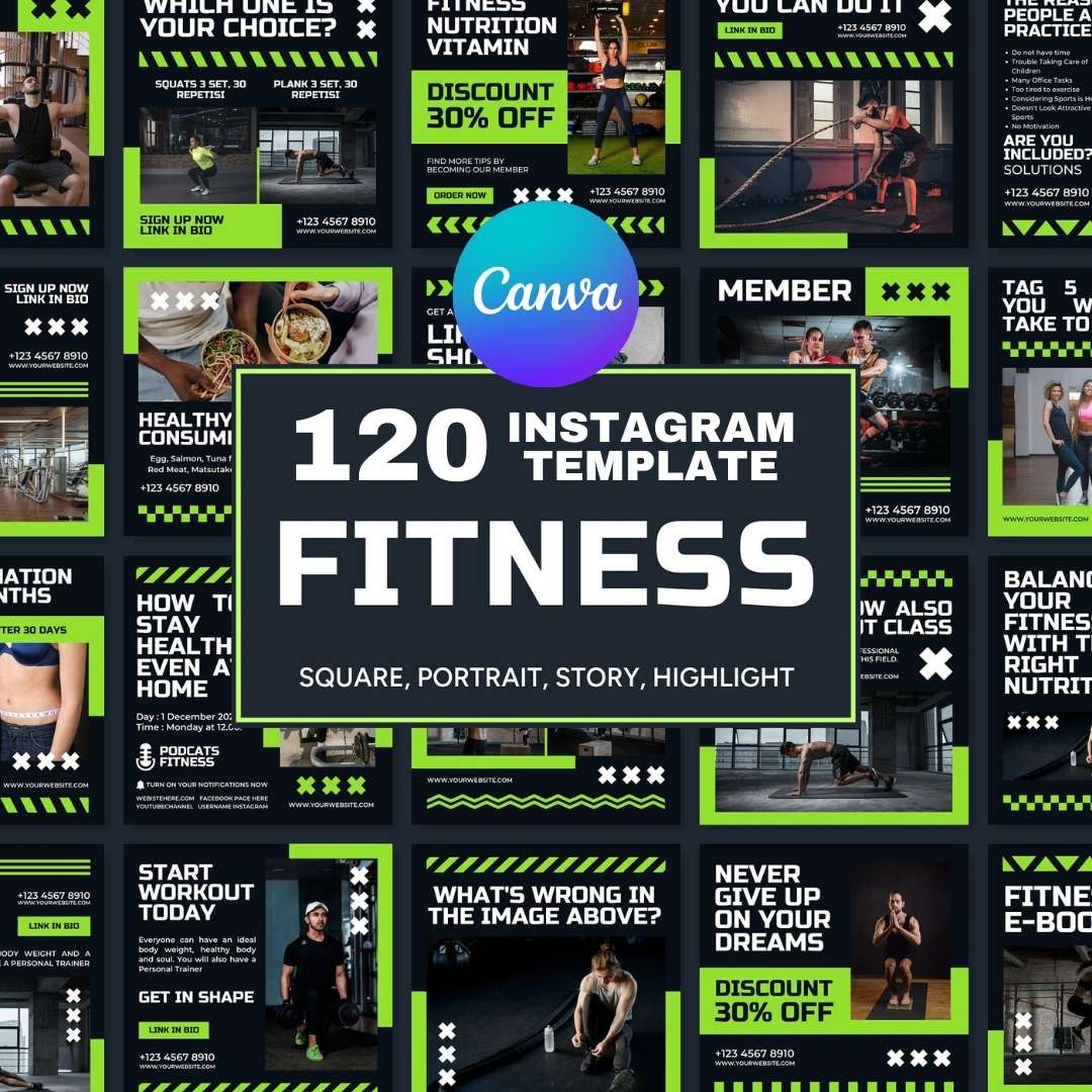 120 Fitness Green Instagram Post - Social Media Canva Template