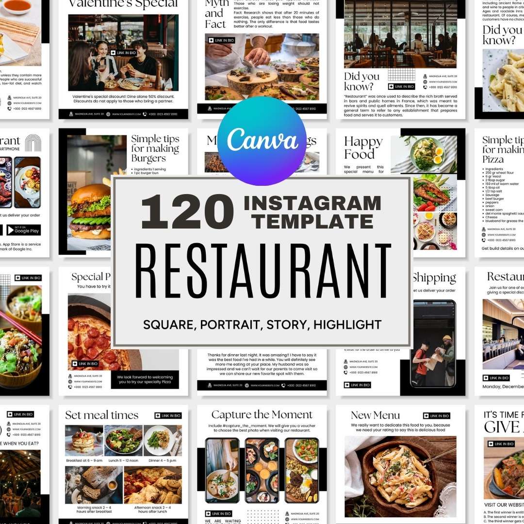 120 White Restaurant Instagram Post – Social Media Canva Template