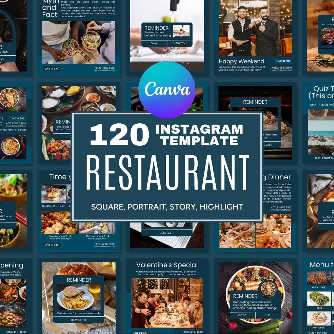 120 Blue Restaurant Instagram Post – Social Media Canva Template