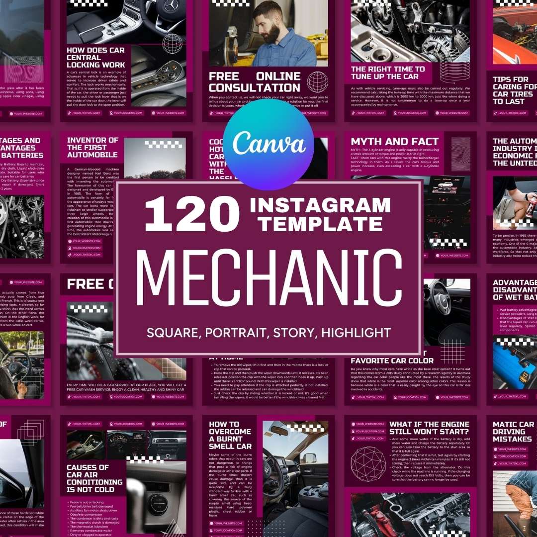 120 Mechanic Purple Instagram Post - Social Media Canva Templates