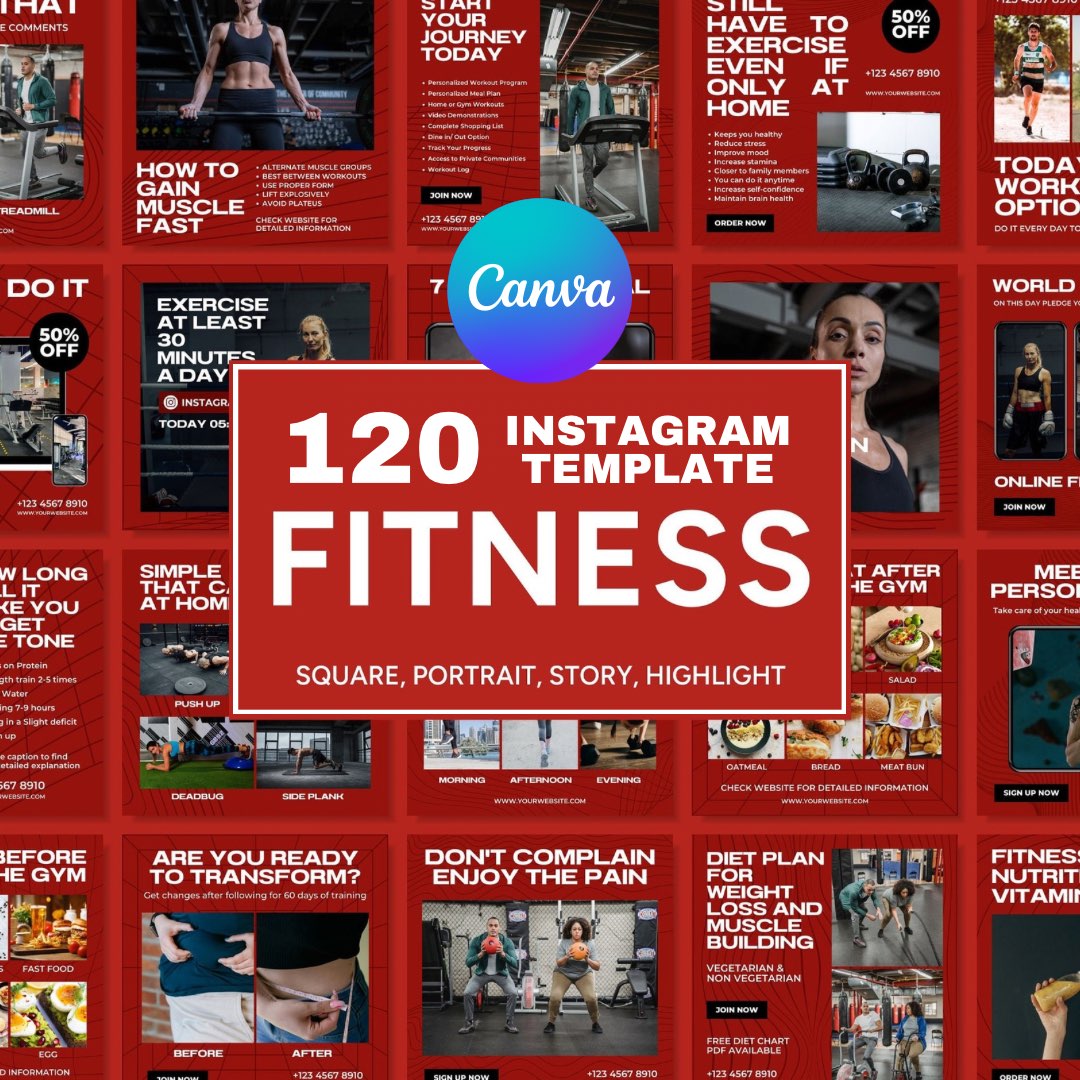 120 Fitness Red Instagram Post - Social Media Canva Template