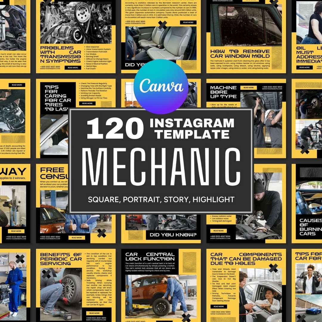 120 Mechanic Yellow Instagram Post - Social Media Canva Templates