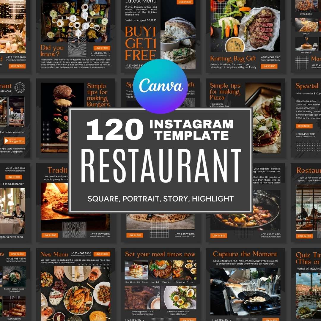 120 Black Restaurant Instagram Post – Social Media Canva Template