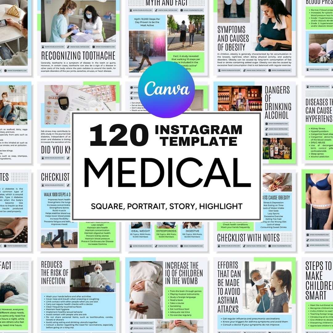 120 Medical Business Instagram Template – Social Media Canva Template
