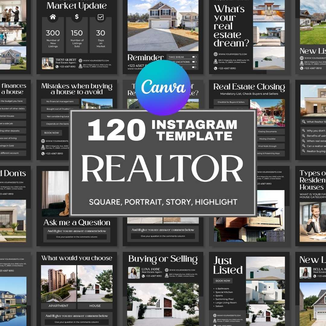 120 Black Real Estate Instagram Post – Social Media Canva Template for Property and Real Estate Agent