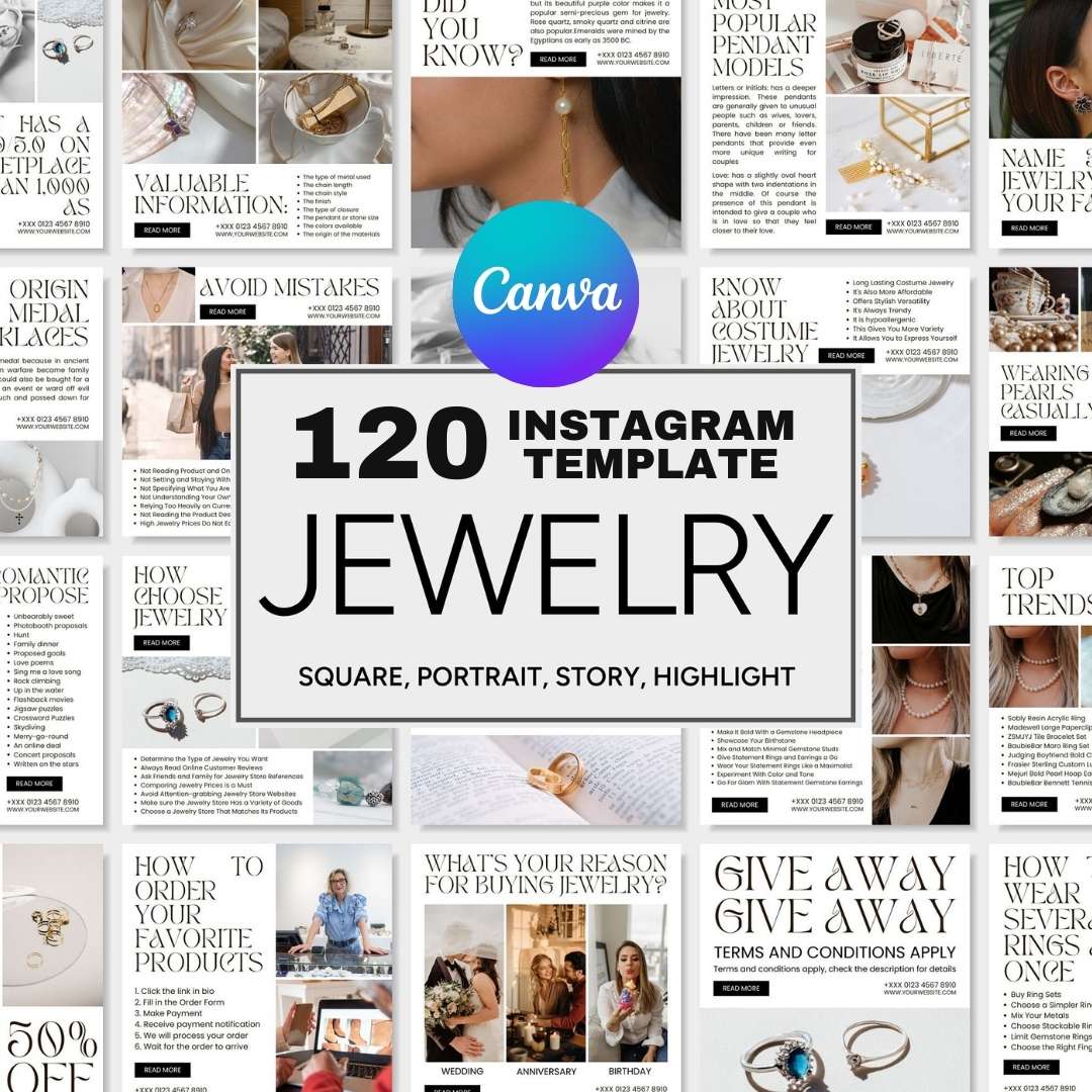 Jewelry Instagram Canva templates for jewelers and boutiques – editable social media designs