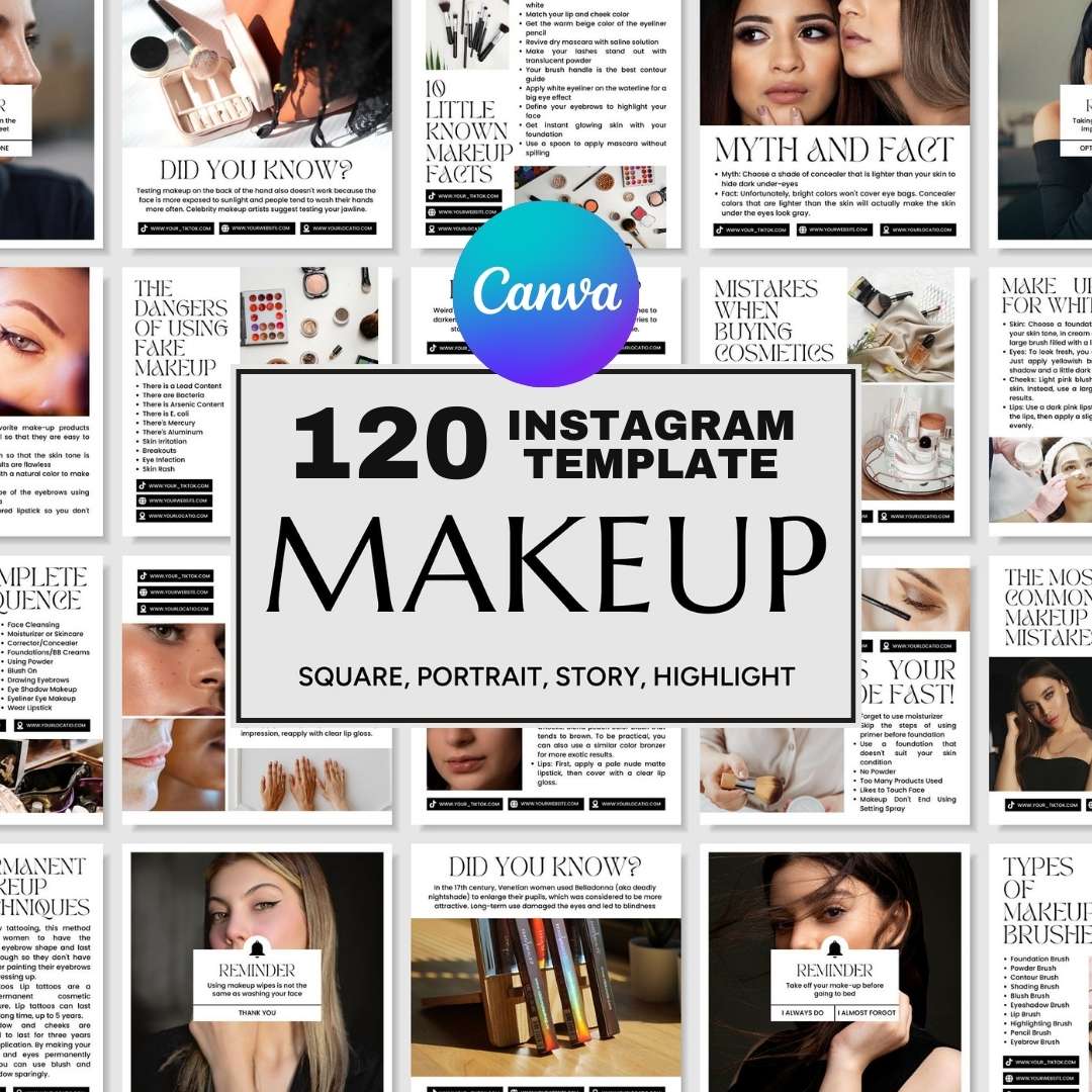 120 White Make Up Instagram Template – Editable Social Media Canva Pack