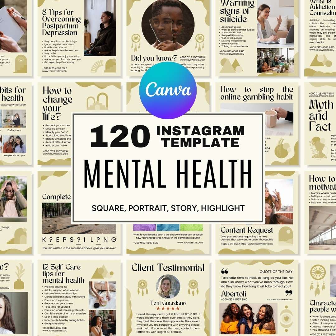 120 Mental Health Business Instagram Post – Social Media Canva Template