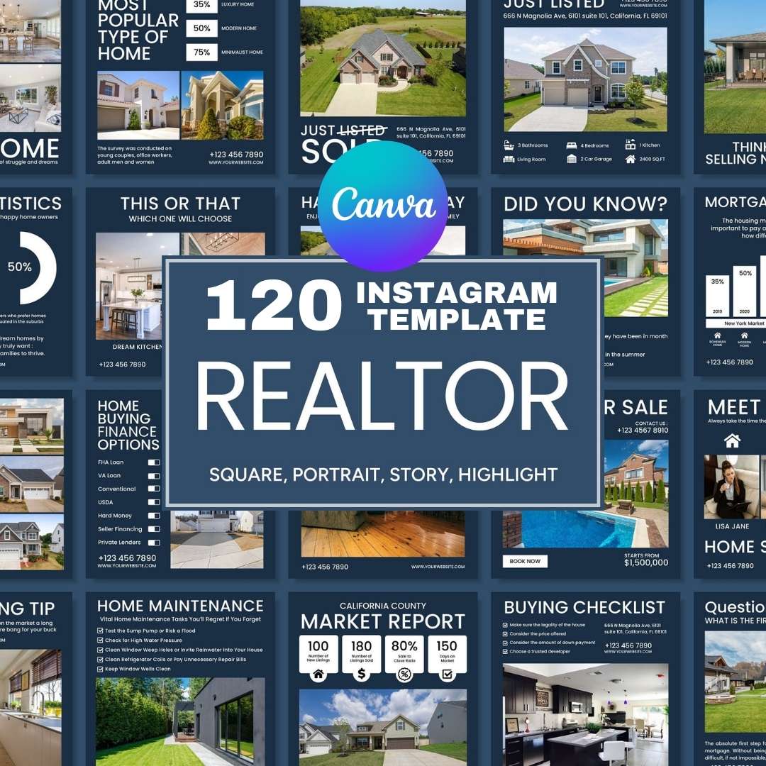 120 Blue Real Estate Instagram Post – Social Media Canva Template
