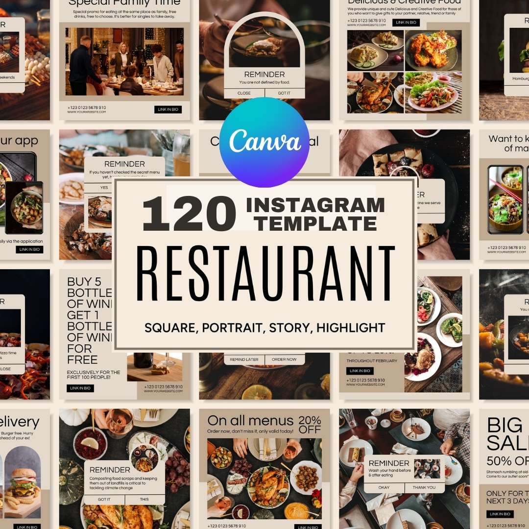 120 Beige F&B Restaurant Instagram Post – Social Media Canva Template