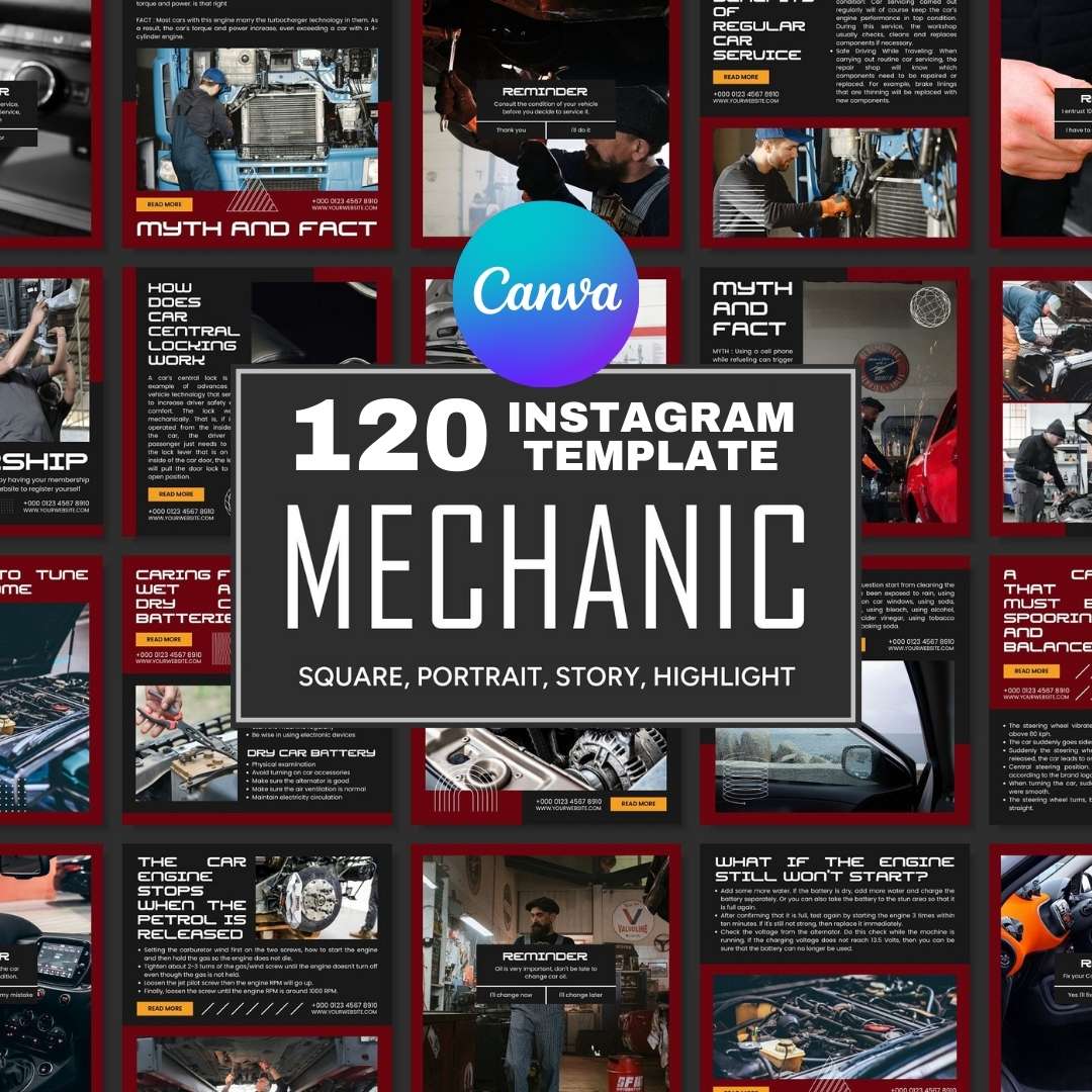 120 Mechanic Black Instagram Post - Social Media Canva Templates