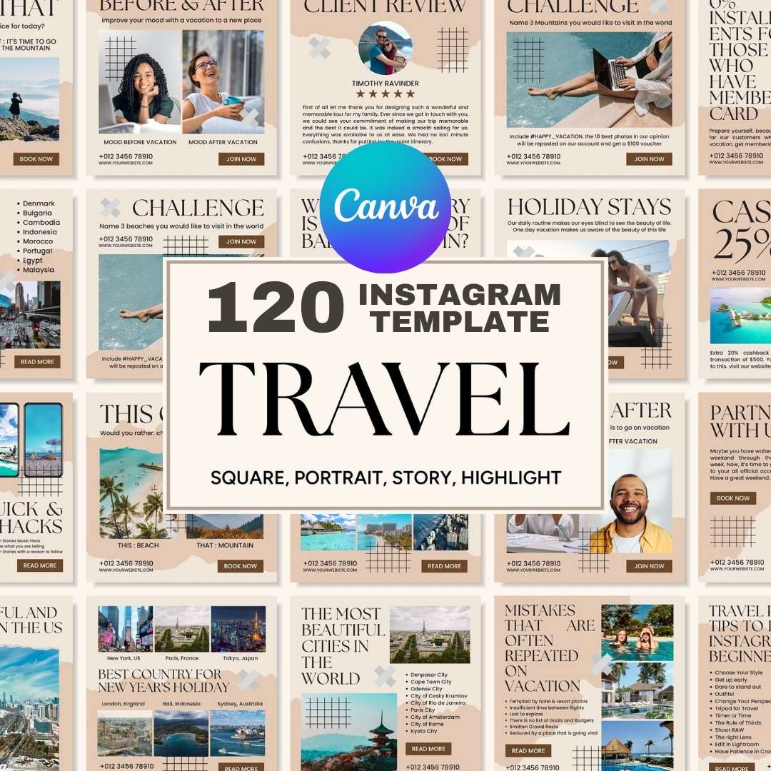 120 Travel Agency Instagram Post – Social Media Canva Template