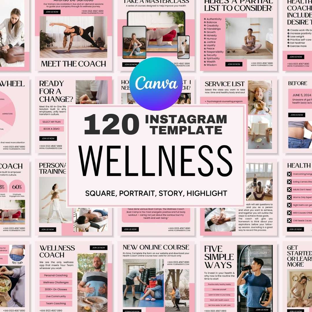 120 Wellness Pink Instagram Post – Social Media Canva Template