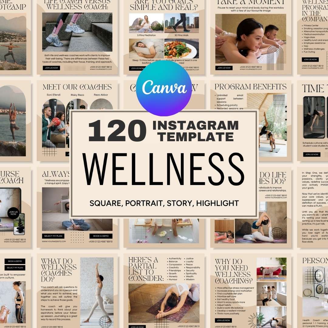 120 Wellness Beige Instagram Post – Social Media Canva Template