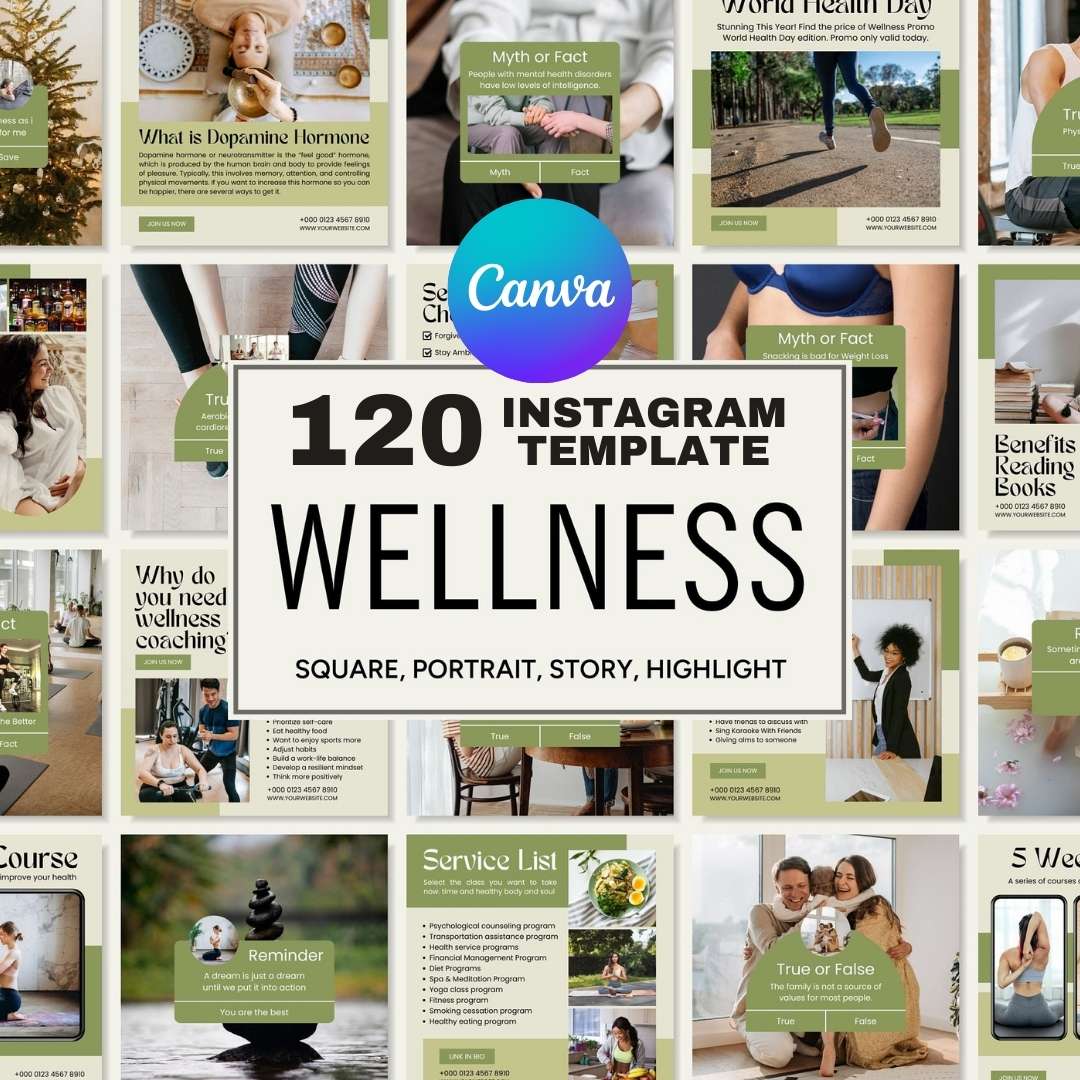 120 Wellness Green Instagram Post – Social Media Canva Template