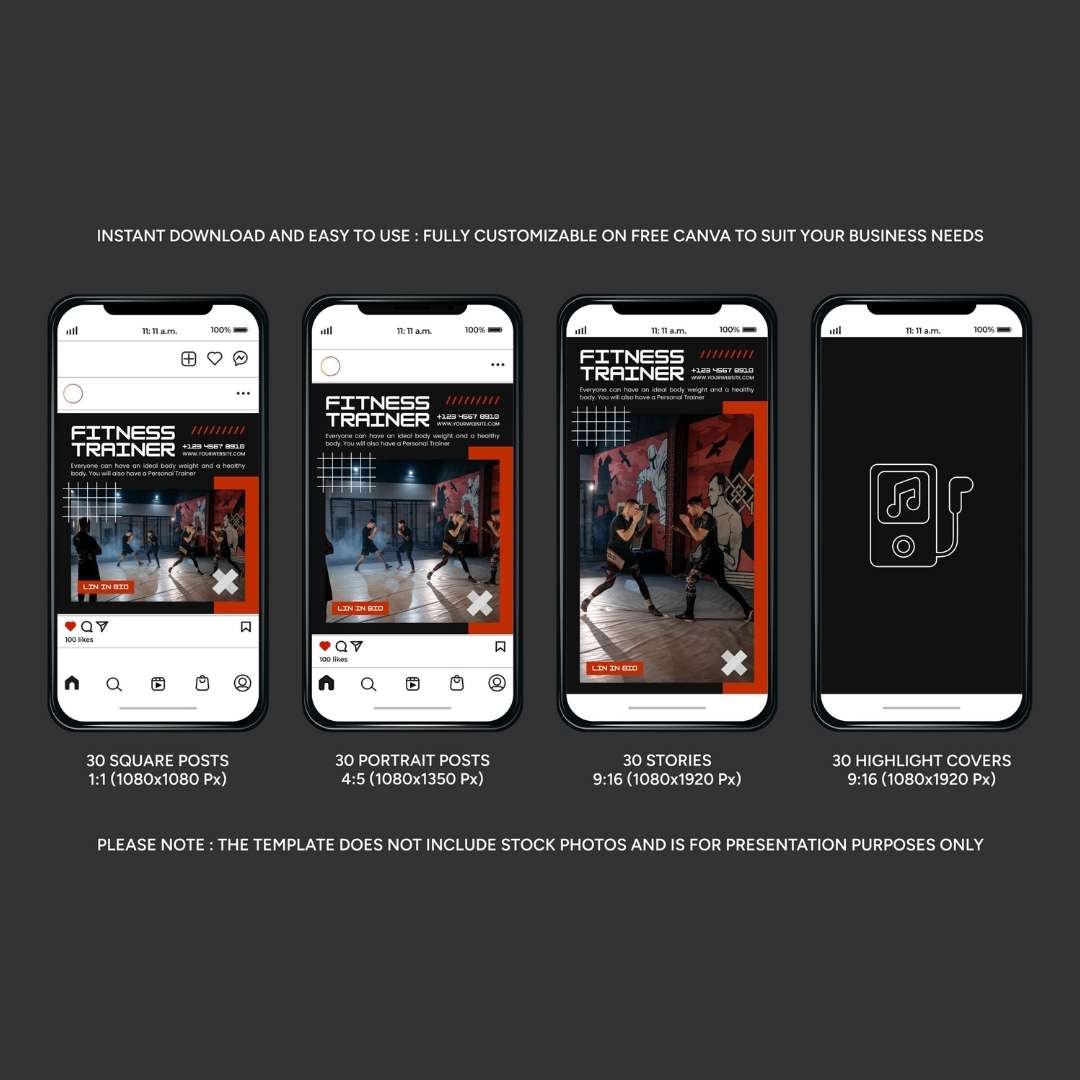 120 Fitness Black Red Instagram Post - Social Media Canva Template