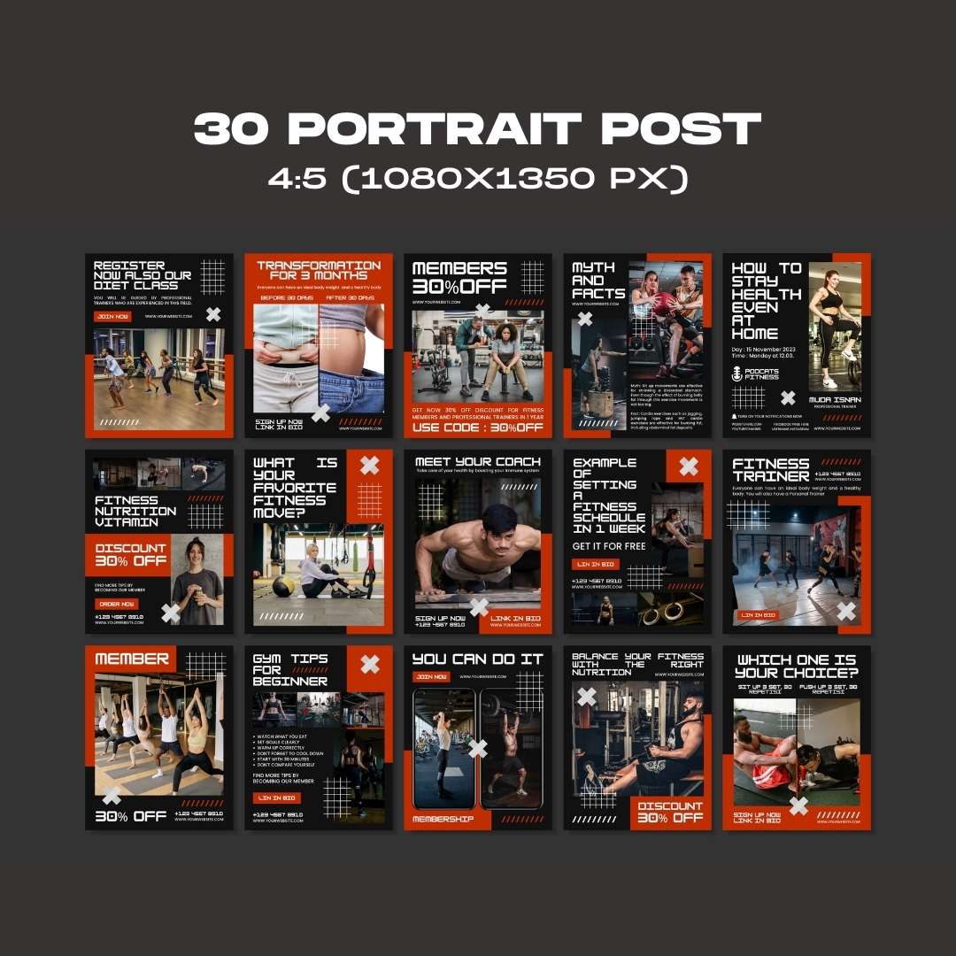 120 Fitness Black Red Instagram Post - Social Media Canva Template