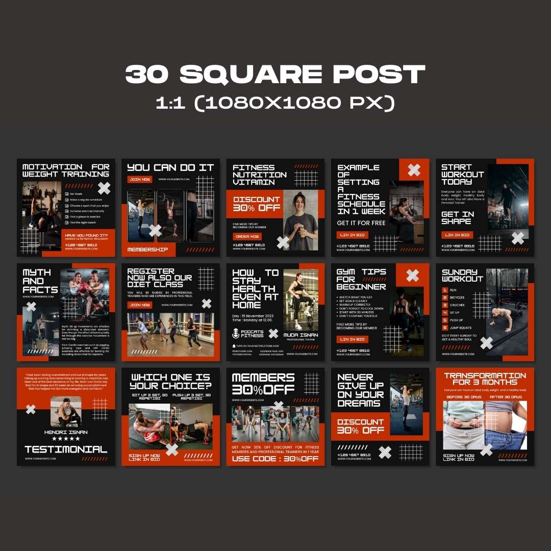 120 Fitness Black Red Instagram Post - Social Media Canva Template