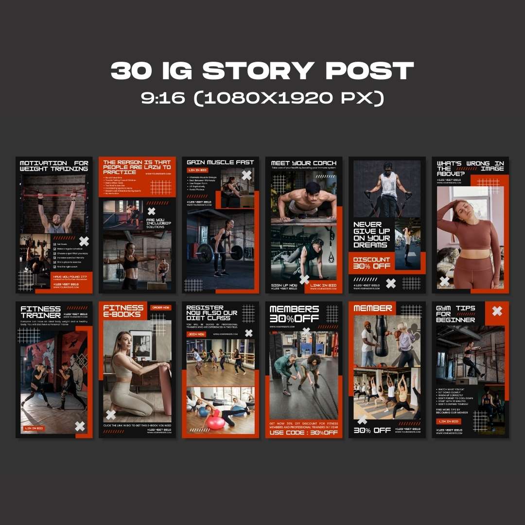 120 Fitness Black Red Instagram Post - Social Media Canva Template