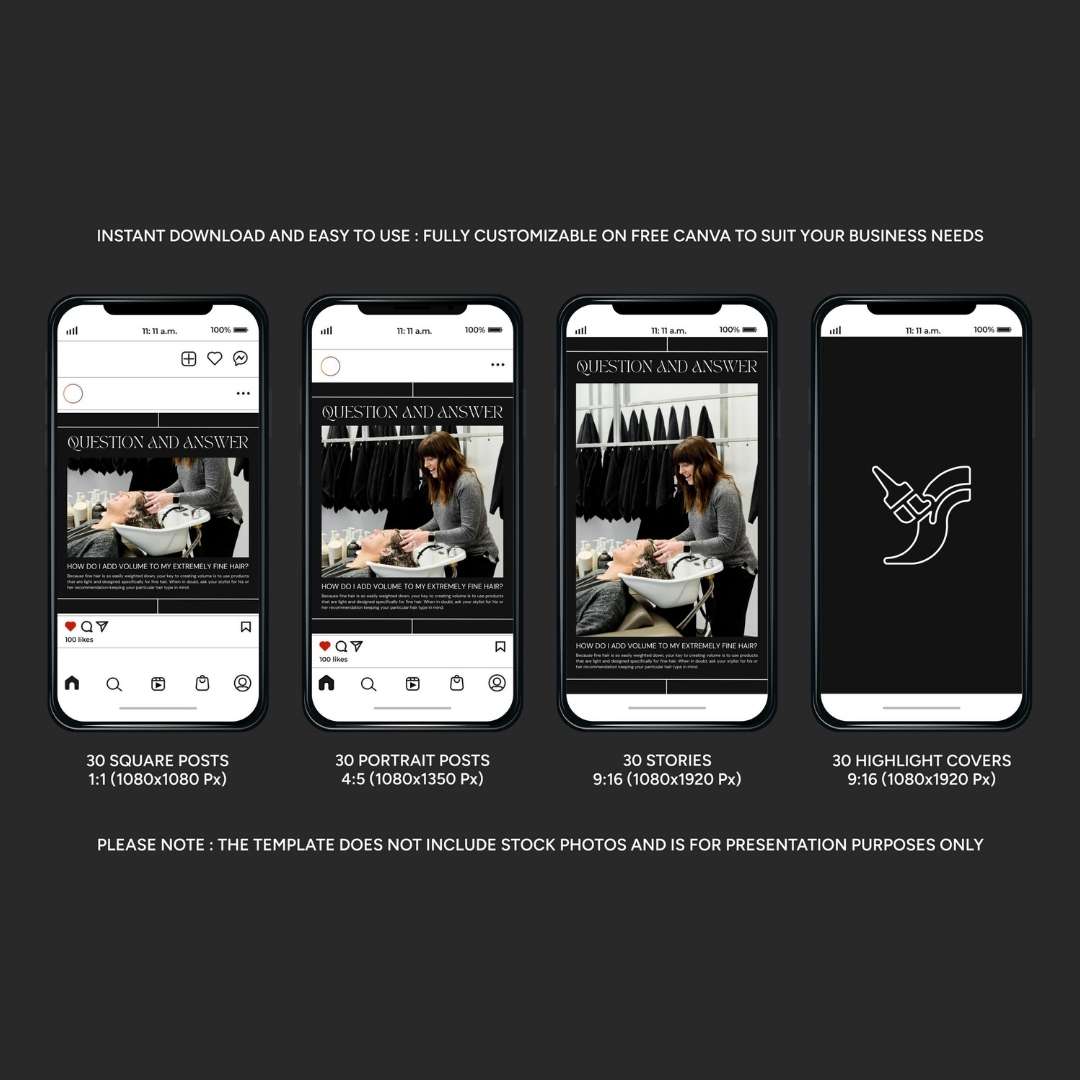 120 Hairstylish Black Instagram Post - Social Media Canva Template