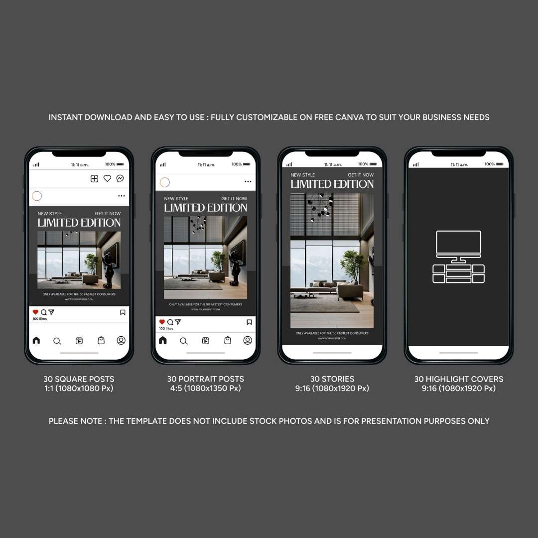 120 Interior Black Instagram Post - Social Media Canva Template