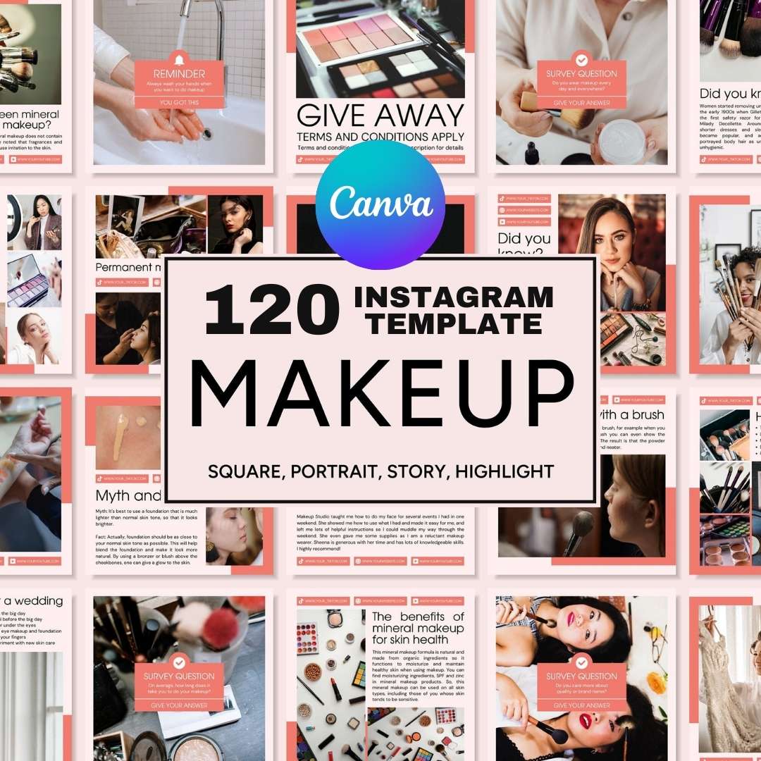 120 Pink Make Up Instagram Template – Editable Social Media Canva Pack