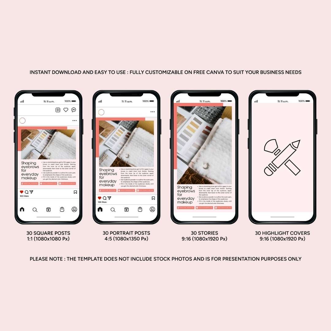 120 Pink Make Up Instagram Template – Editable Social Media Canva Pack