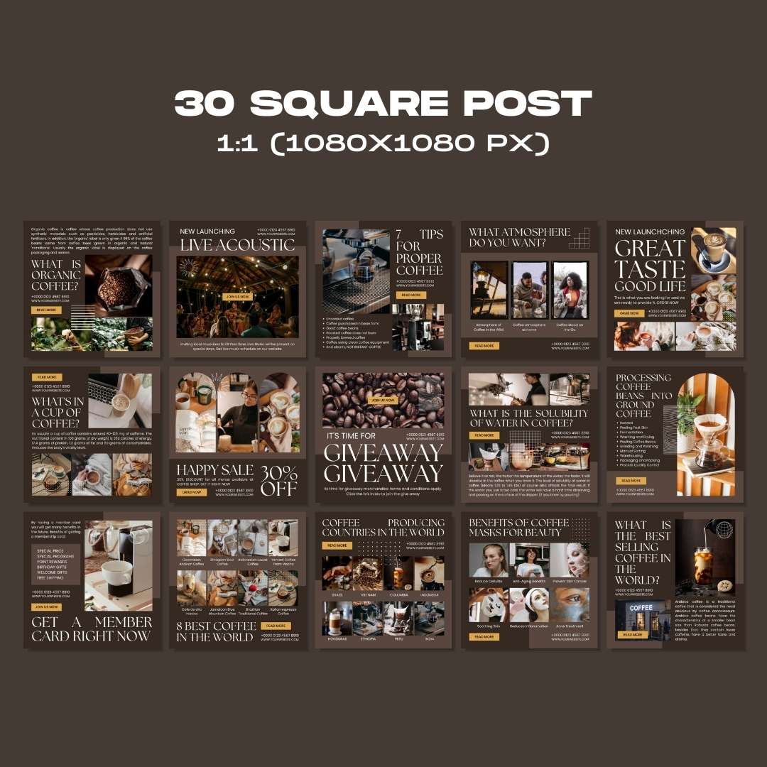 120 Coffee Shop Brown Instagram Post - Social Media Canva Templates