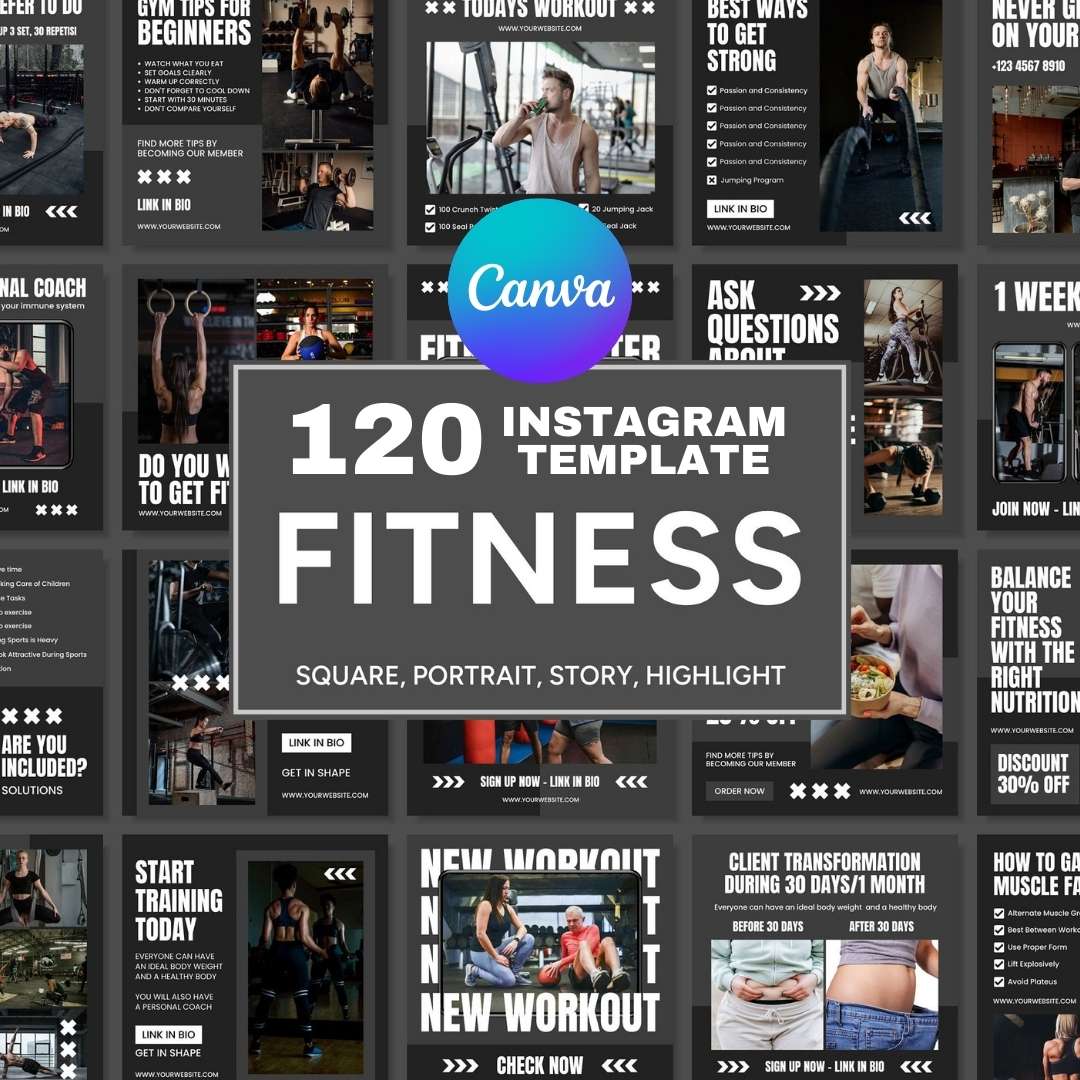 120 Fitness Gray Instagram Post - Social Media Canva Template