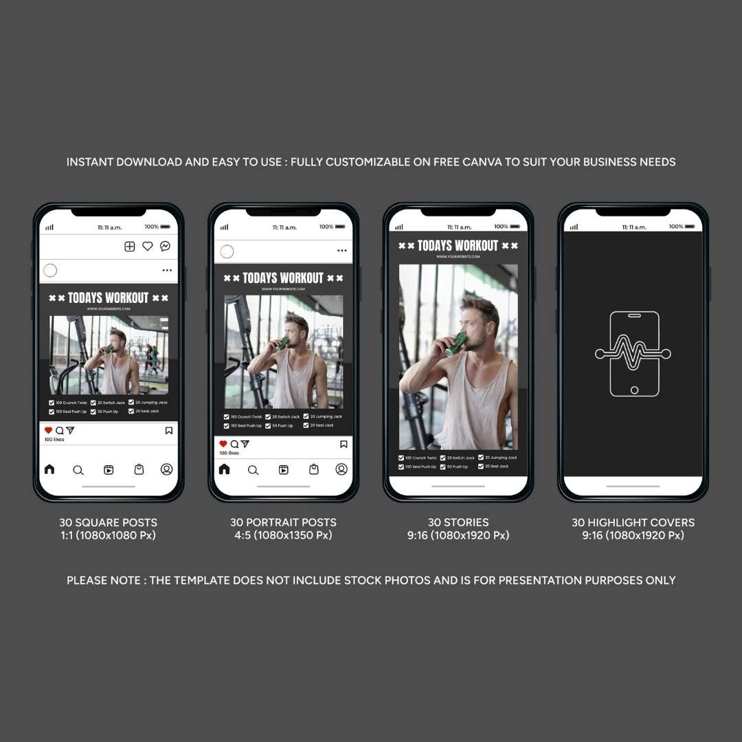 120 Fitness Gray Instagram Post - Social Media Canva Template