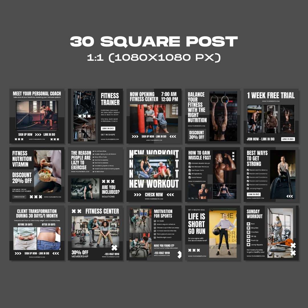120 Fitness Gray Instagram Post - Social Media Canva Template