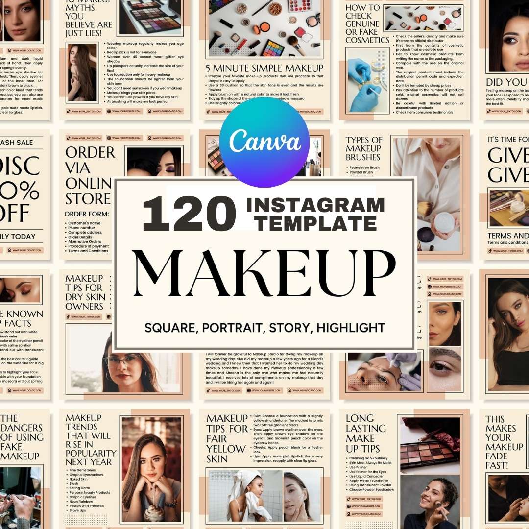 120 Beige Make Up Instagram Template – Editable Social Media Canva Pack