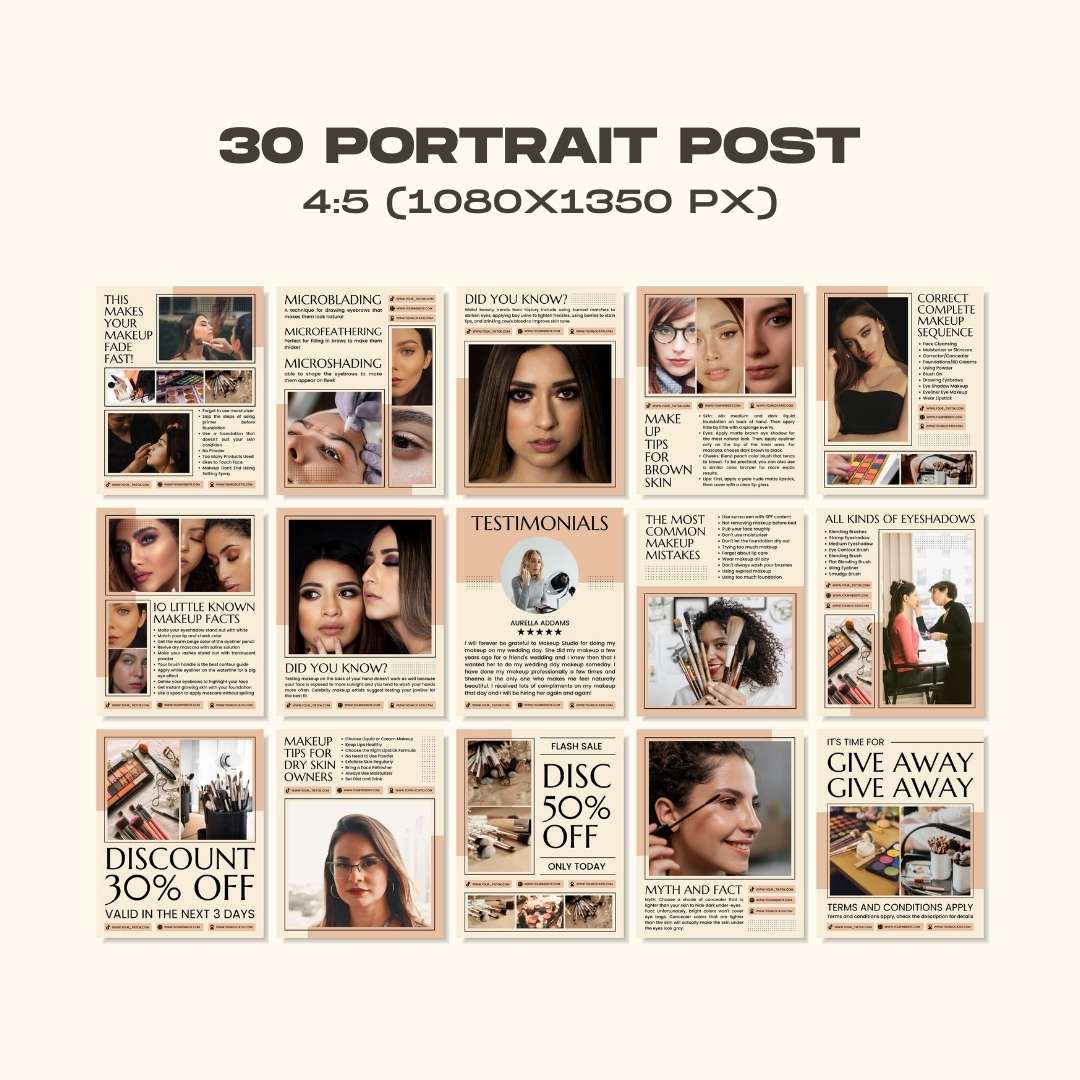 120 Beige Make Up Instagram Template – Editable Social Media Canva Pack