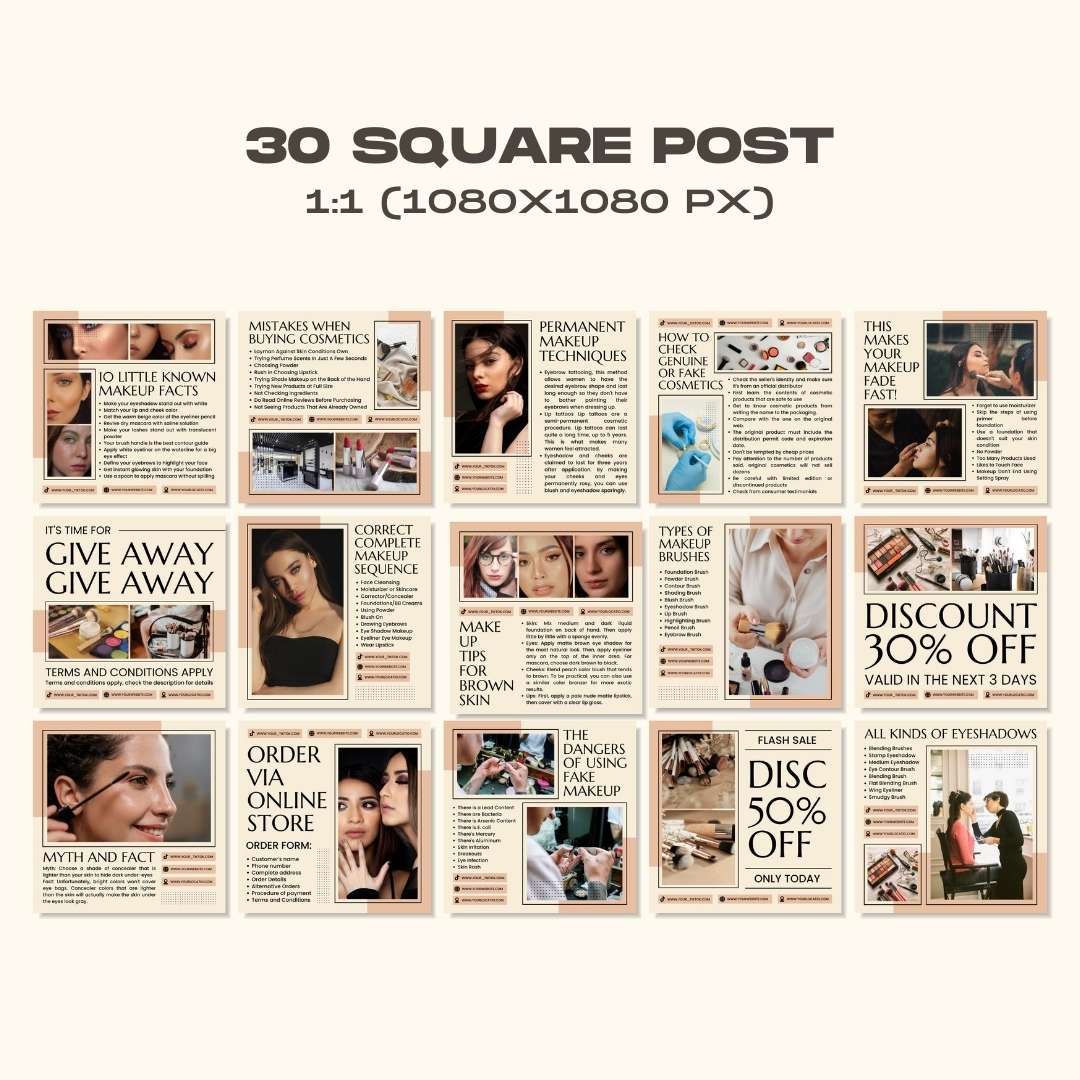 120 Beige Make Up Instagram Template – Editable Social Media Canva Pack