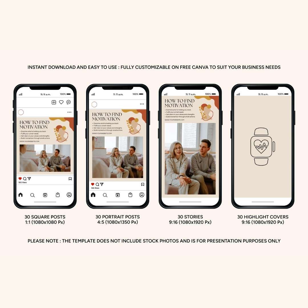 120 Mental Health Beige Instagram Templates – Social Media Canva Template