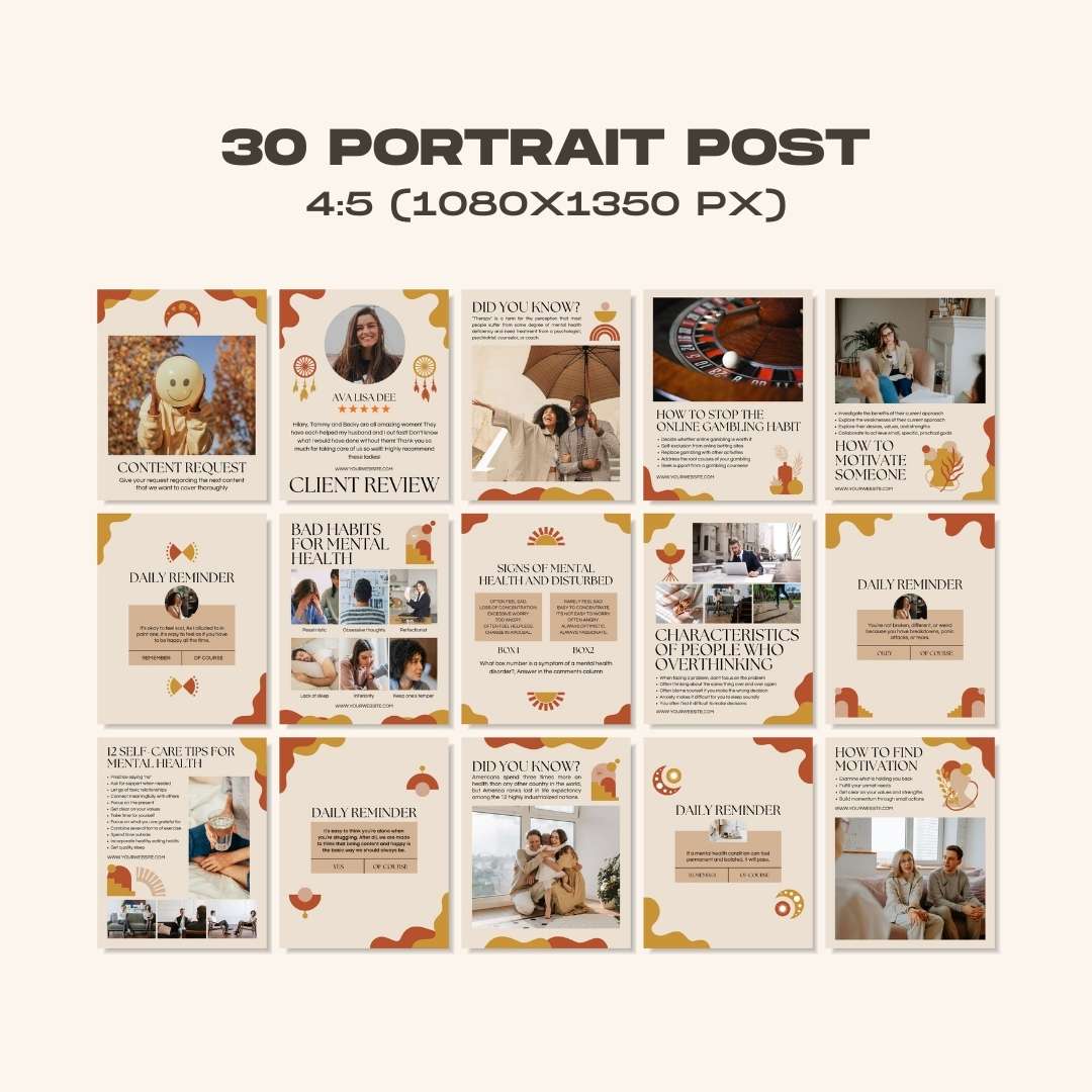 120 Mental Health Beige Instagram Templates – Social Media Canva Template