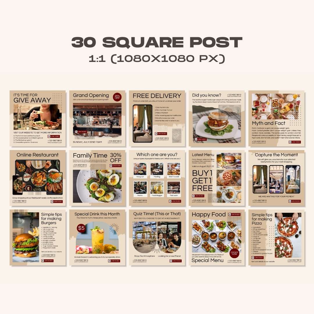 120 Brown Restaurant Instagram Post – Social Media Canva Template
