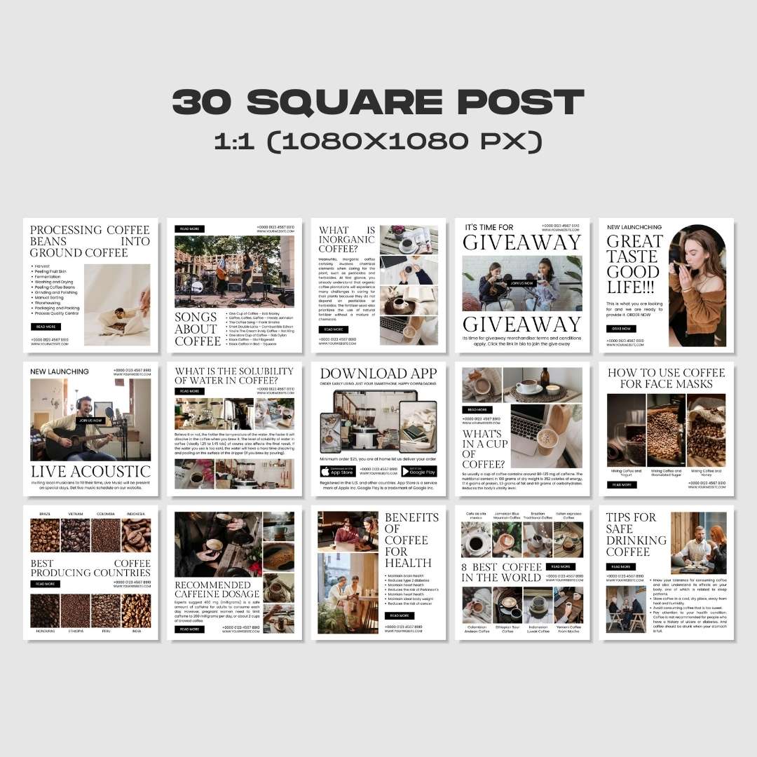 120 Coffee White Instagram Post - Social Media Canva Template